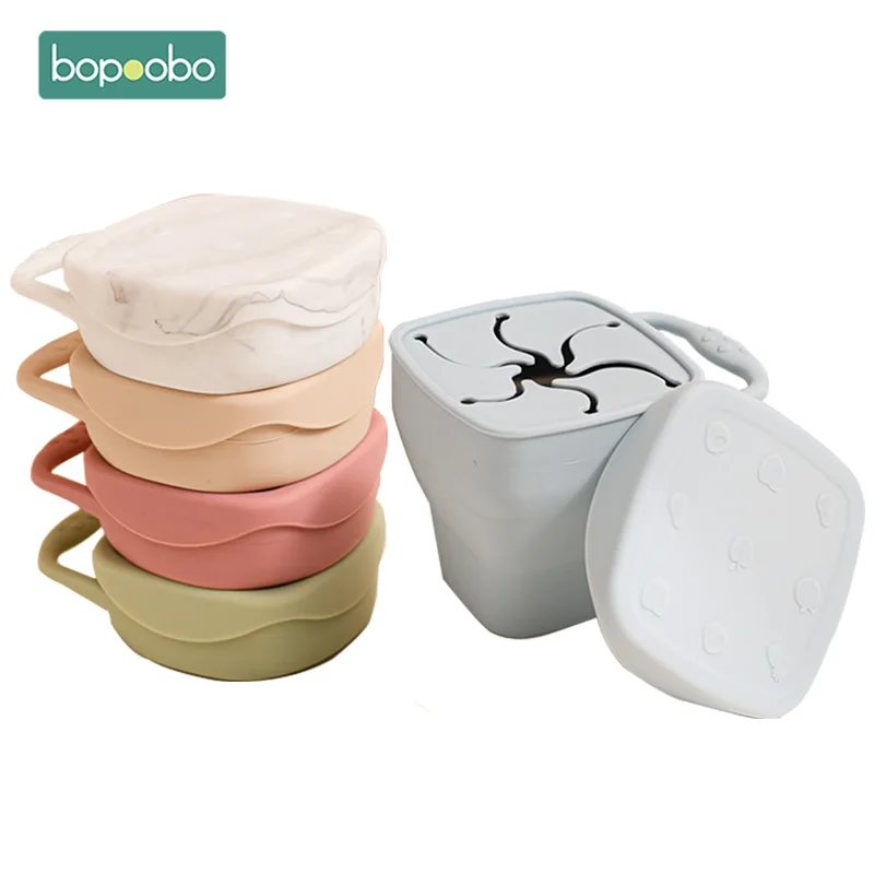 

Детские Силиконовые стаканы для малышей, непроливающаяся Складная портативная силиконовая закуска с крышками, емкость для хранения пищи