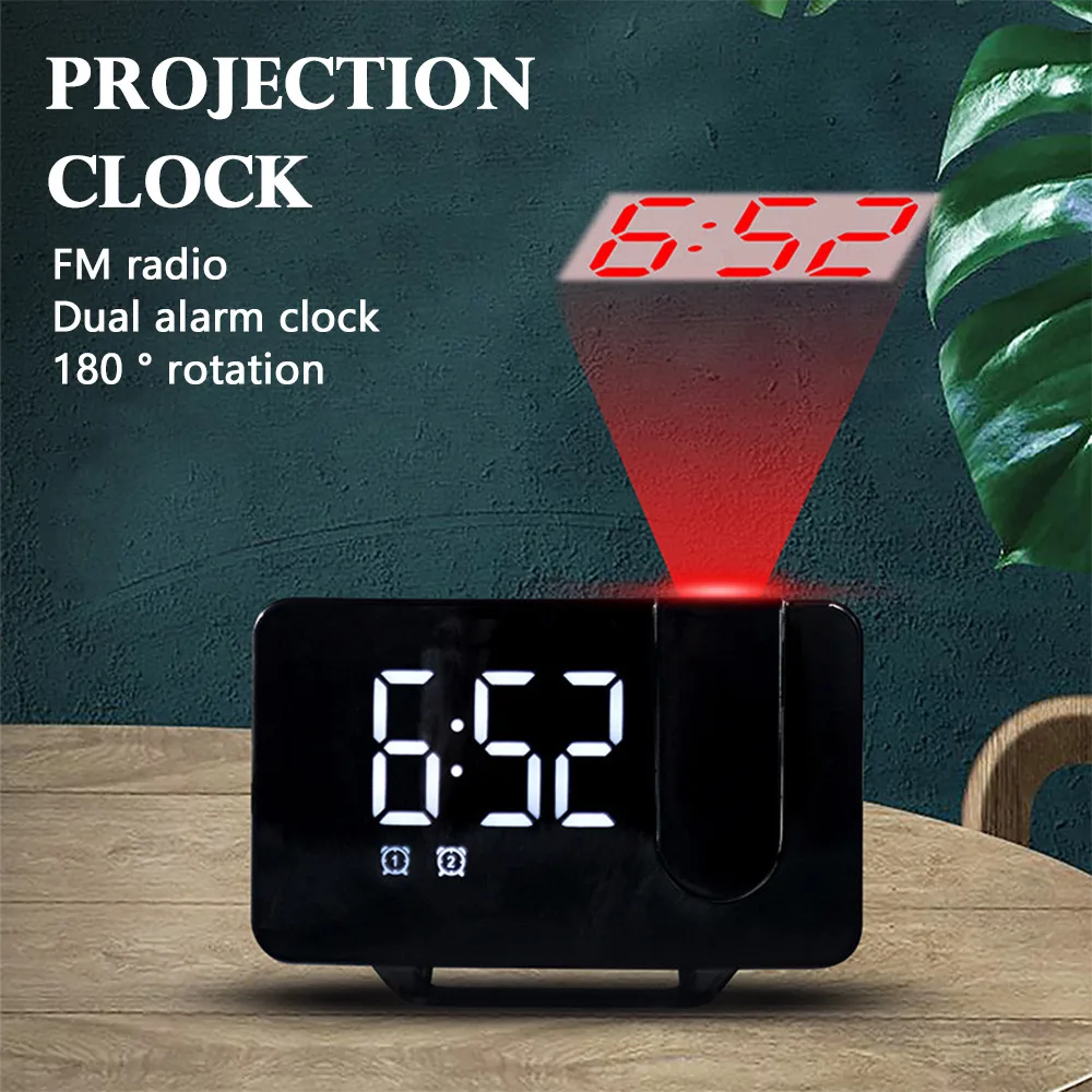 

New LED Digital Alarm Clock Multifunctional Smart Projection Alarm Clock with FM Radio/Mobile Phone Charging Home Desktop Clocks