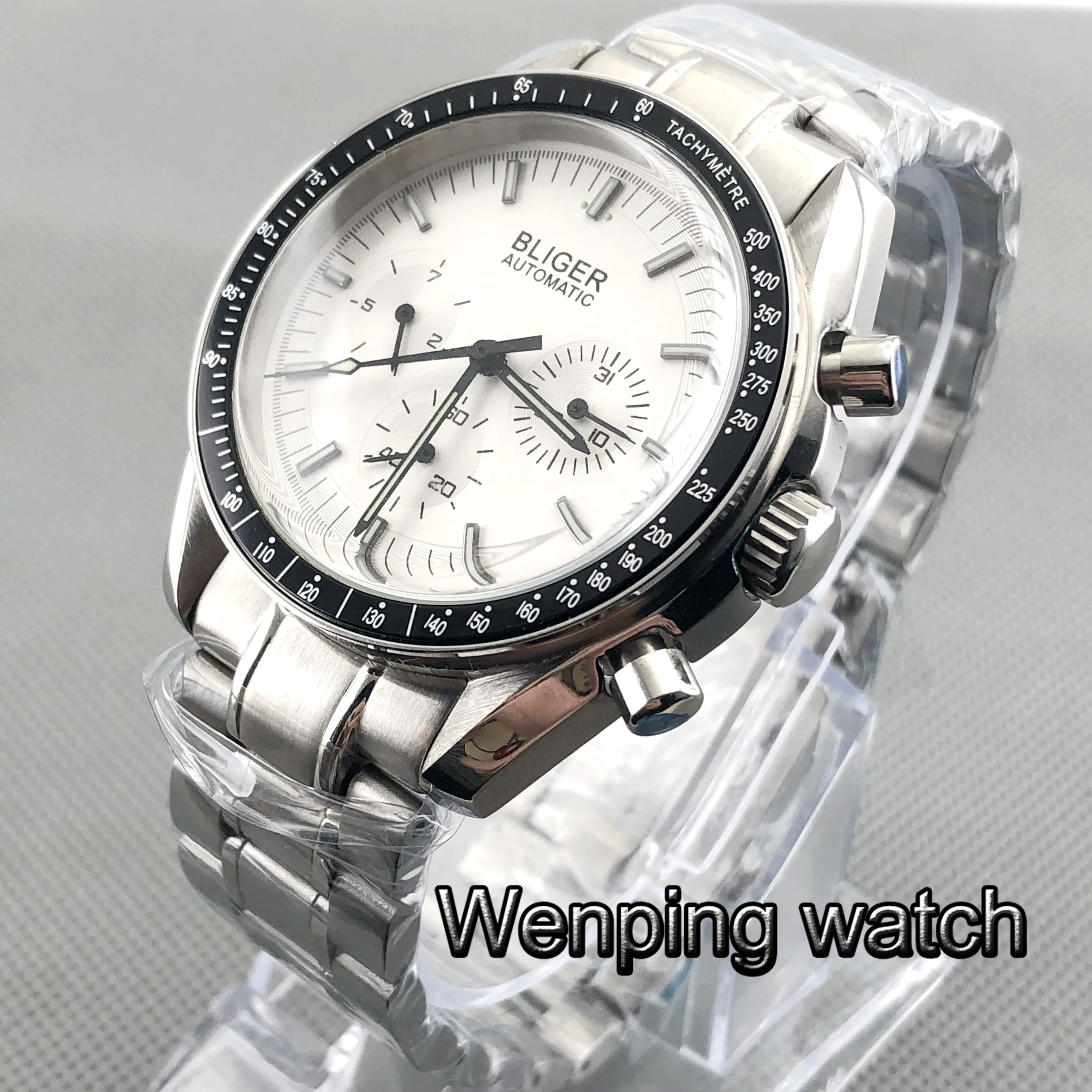 40mm Bliger gray dial week date indicator multifunction stainless steel strap automatic mens luxury mechanical watch | Наручные часы