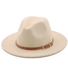 56-60 см белаячерная шляпа Федора с широкими полями для женщин и мужчин, имитация шерсти, фетровые шляпы с металлической цепочкой, Панама, джаз, шапка