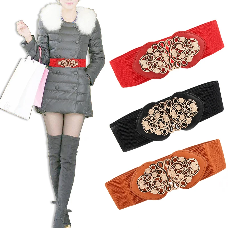 

64cm Female Fashion Black Waistband Wide Waist Elastic Stretch Belt for Women Cinch Waistband Dress Coat Clothing Accessories