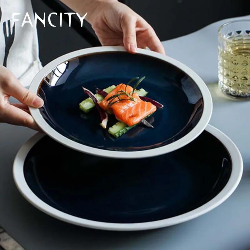 

FANCITY European-style western food plate pasta plate ceramic creative kiln changed fruit and vegetable salad plate restaurant t