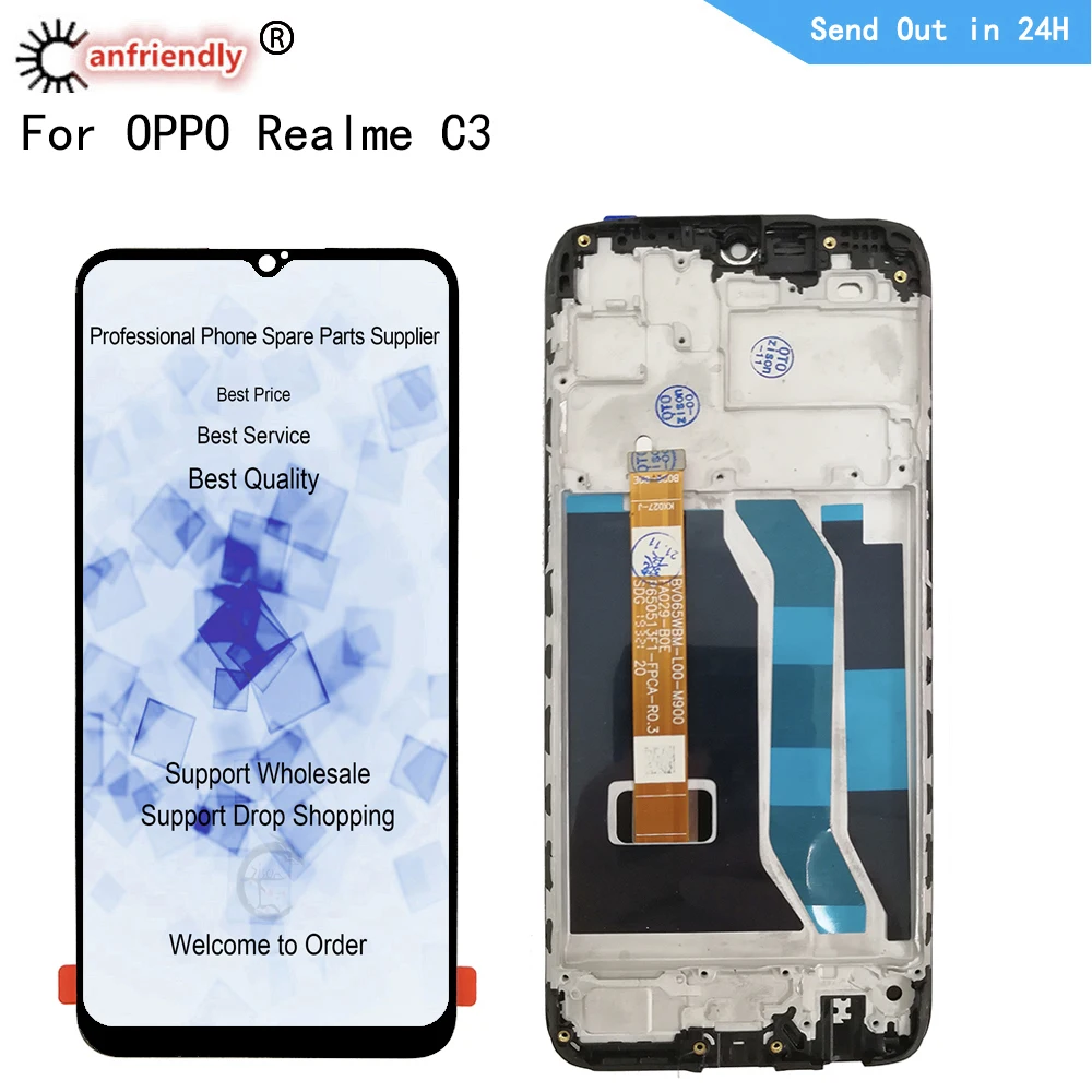 Pantalla LCD de 6,5 pulgadas para OPPO Realme C3, RMX2027, RMX2020, RMX2021, Panel t&aacute;ctil, Sensor de digitalizador con montaje de Marco-0