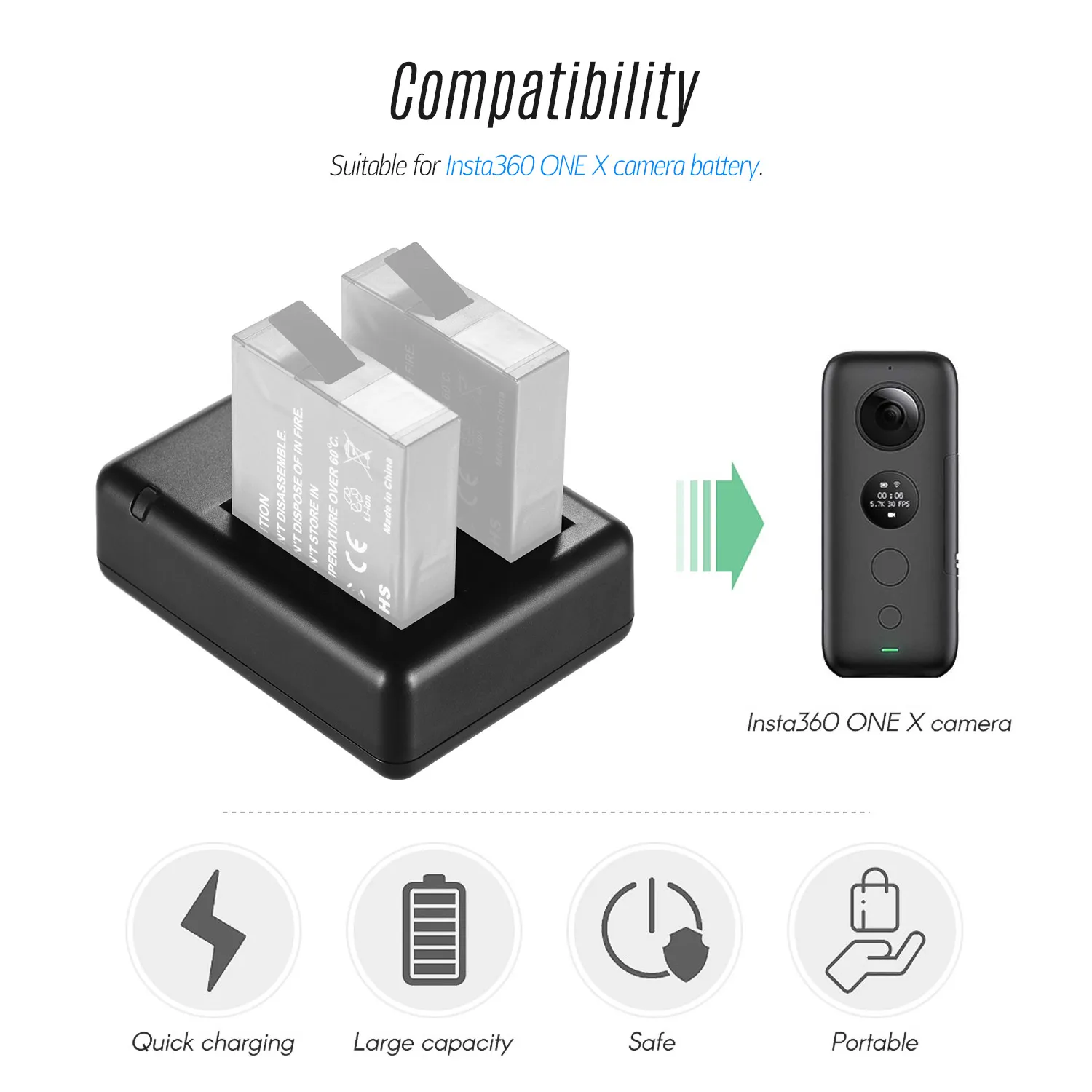 Портативное зарядное устройство с двумя слотами для камеры USB кабель индикатором