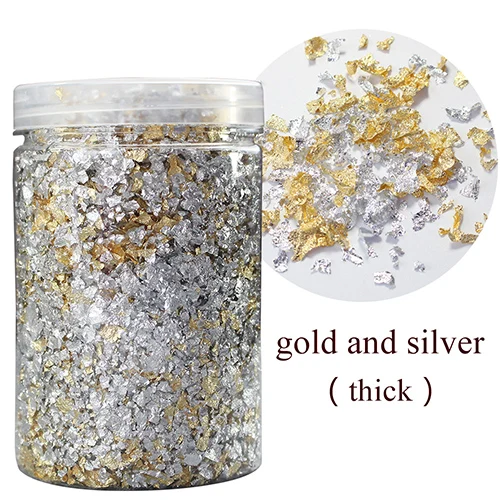 gold silver(thick) Имитация золотых хлопьев, золотые фольги, осколки 10 г, серебристые листы золотого листа, чешуйки, золочение, живопись, украшения для ногтей, искусство и ремесла - Цвет: gold silver(thick)
