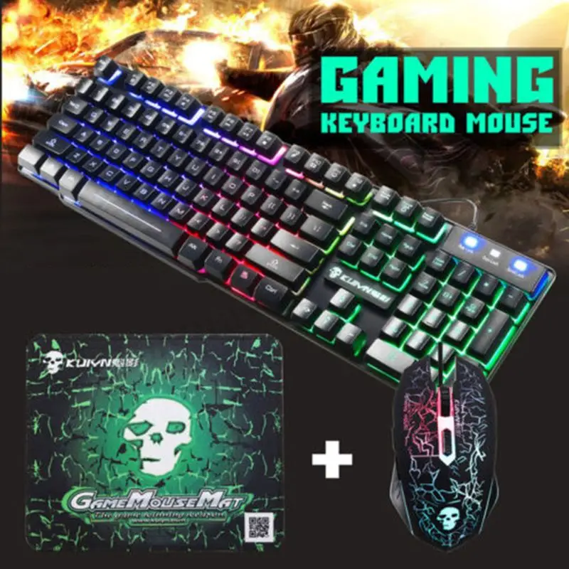 

1Set T6 Rainbow LED Backlit Multimedia Ergonomic USB Wired Gaming Keyboard Wired Mouse and Mouse Pad for PC Laptop Computer