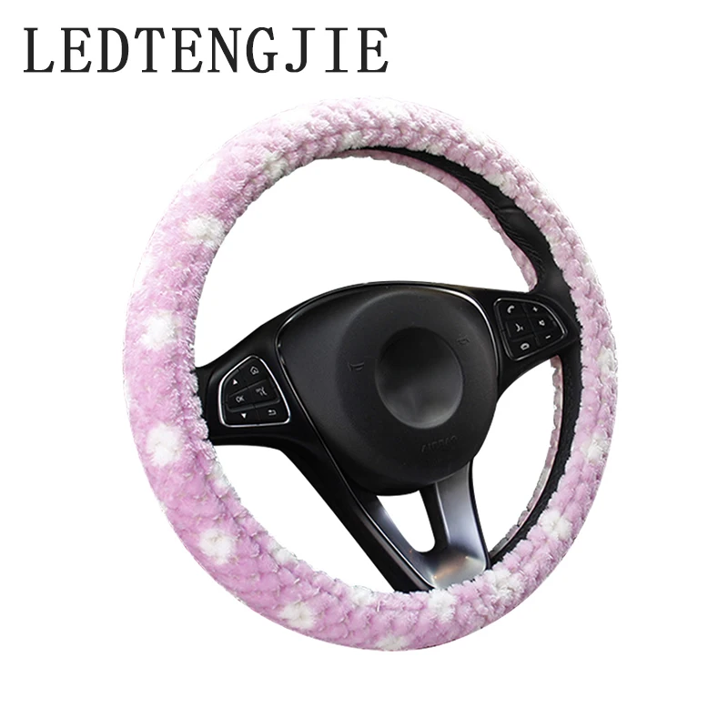 

LEDTENGJIE 37-38cm three-piece fur cover steering wheel cover universal handbrake gear positioning gear car interior accessories