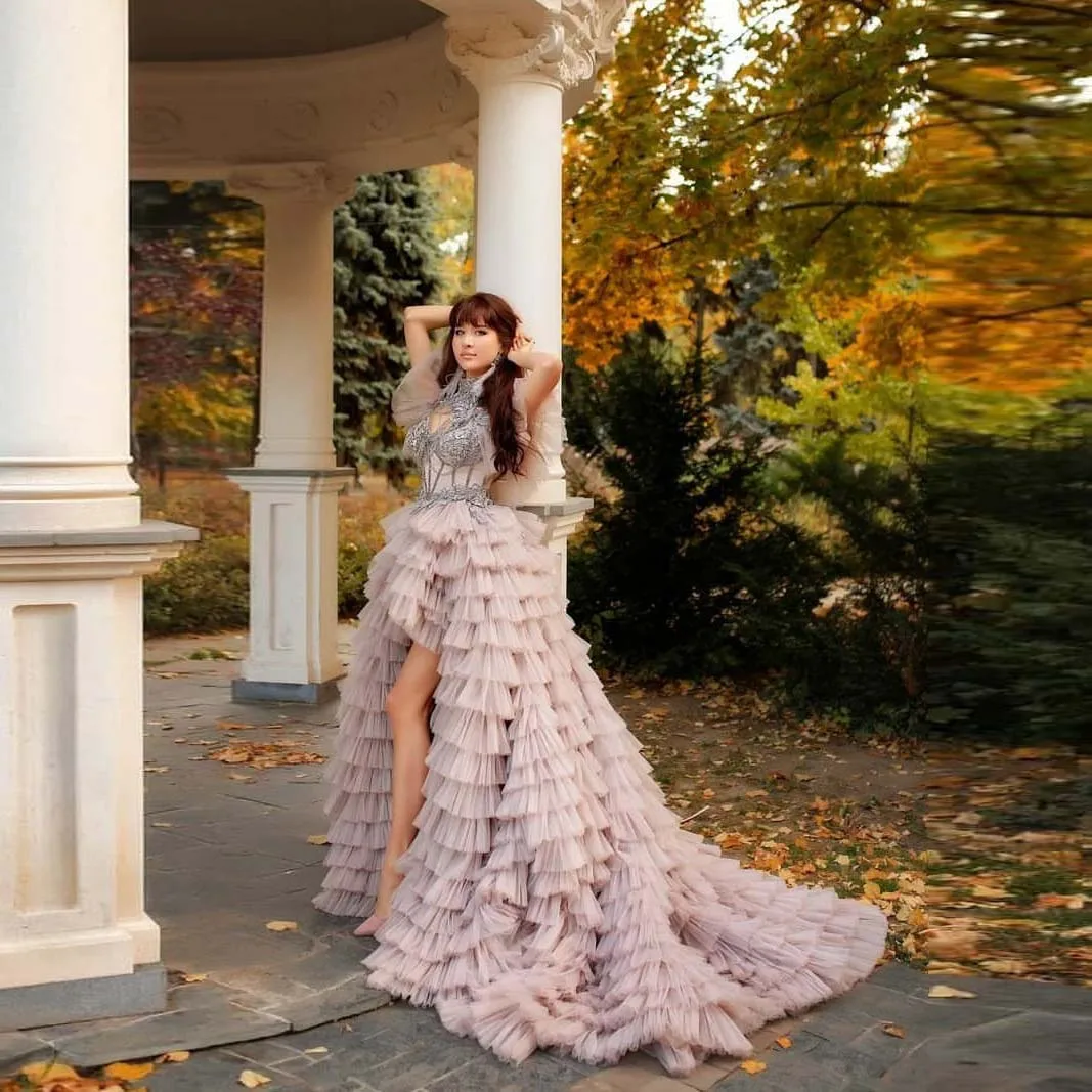 

Женское платье с аппликацией и шлейфом, розовое Элегантное Изысканное вечернее платье высокого качества, многослойное платье для выпускно...