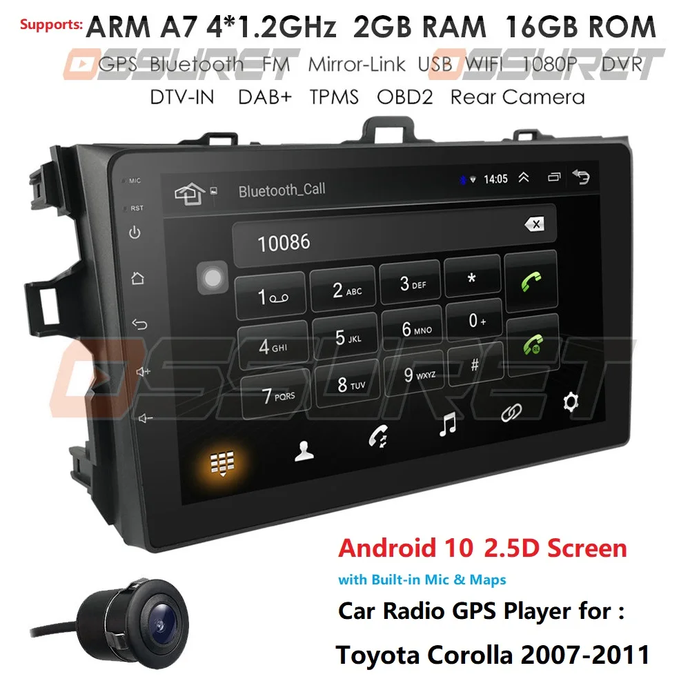 Автомагнитола 9 дюймов 1080P HD Android 10 2 DIN мультимедийный плеер для Toyota Corolla 2007 2008 2009 2010