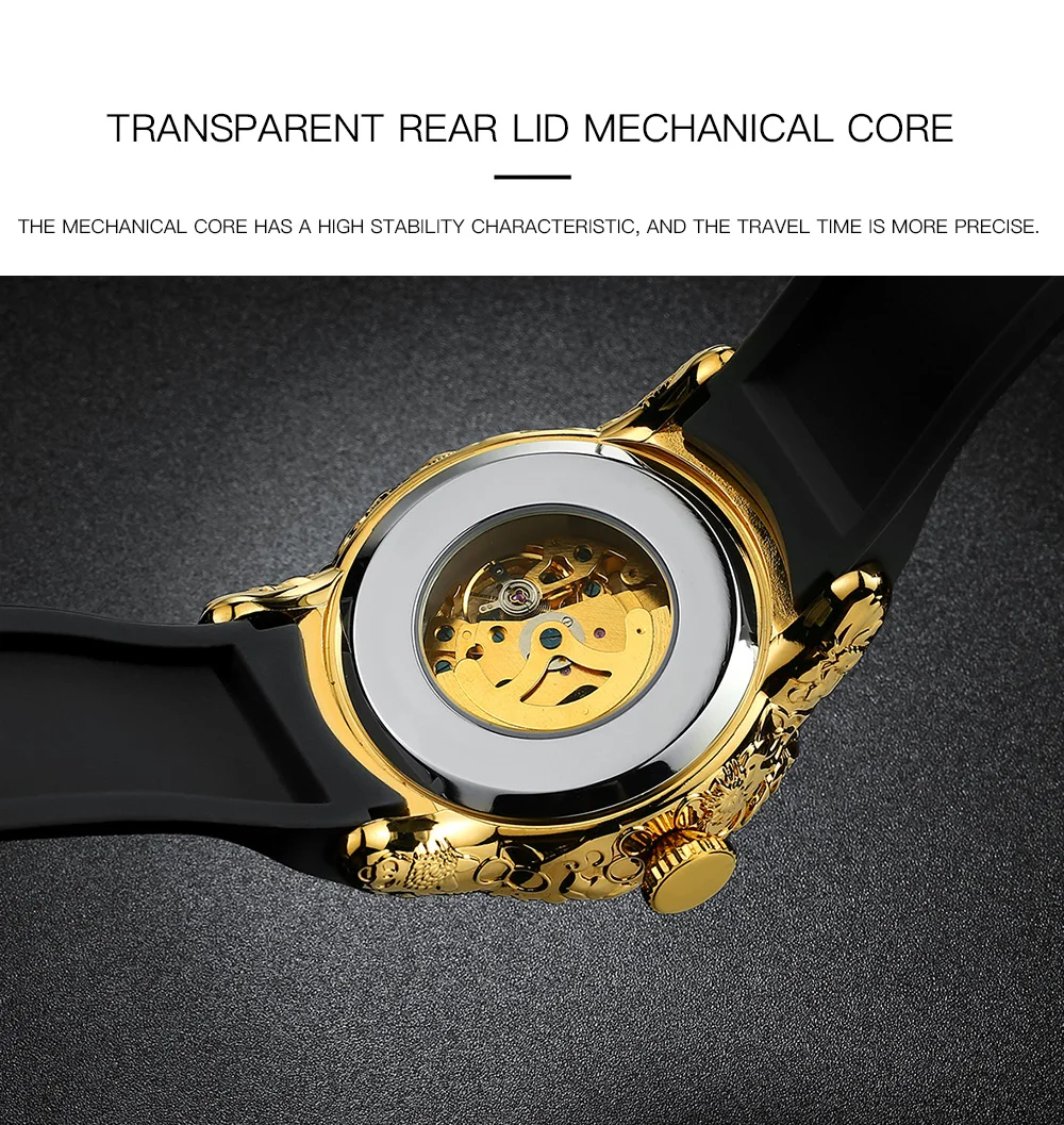 

BIDEN 2021 Men's Mechanical Watches Gold Dragon Sculpture 50mm Big Dial Automatic Mens Top Brand Luxury Wristwatch Waterproof