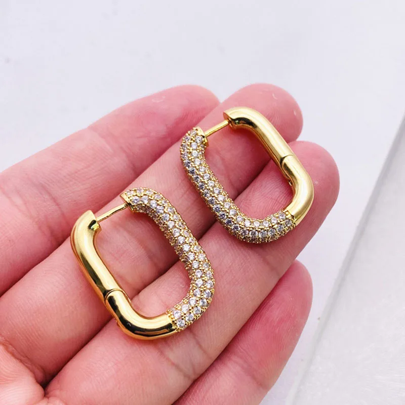 

Punk Zircon Oval Stud Earring for Women Ladies Simple Gold Silver Color Geometric Studs Piercing Earrings Party Jewelry