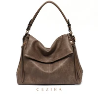 cezira women large pu vegan leather shoulder bags slouchy hobo handbag tassel zip messenger bag female soft flap crossbody purse