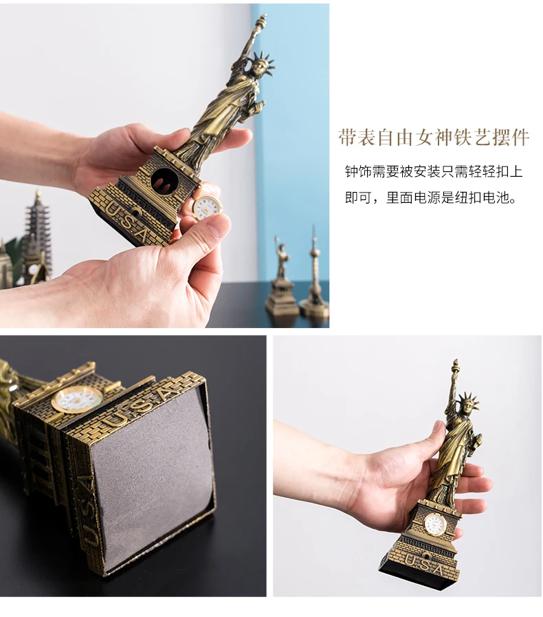 Mini Metal Iron Paris Tower Statue of Liberty Big Ben Models Home Decoration Crafts Building Cafe Living Room Office Figurine
