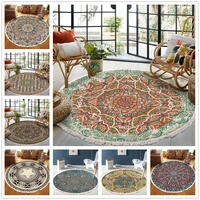 national style round living room rug imitation cotton linen bedroom mat carpets machine washable doormat geometric prayer mats