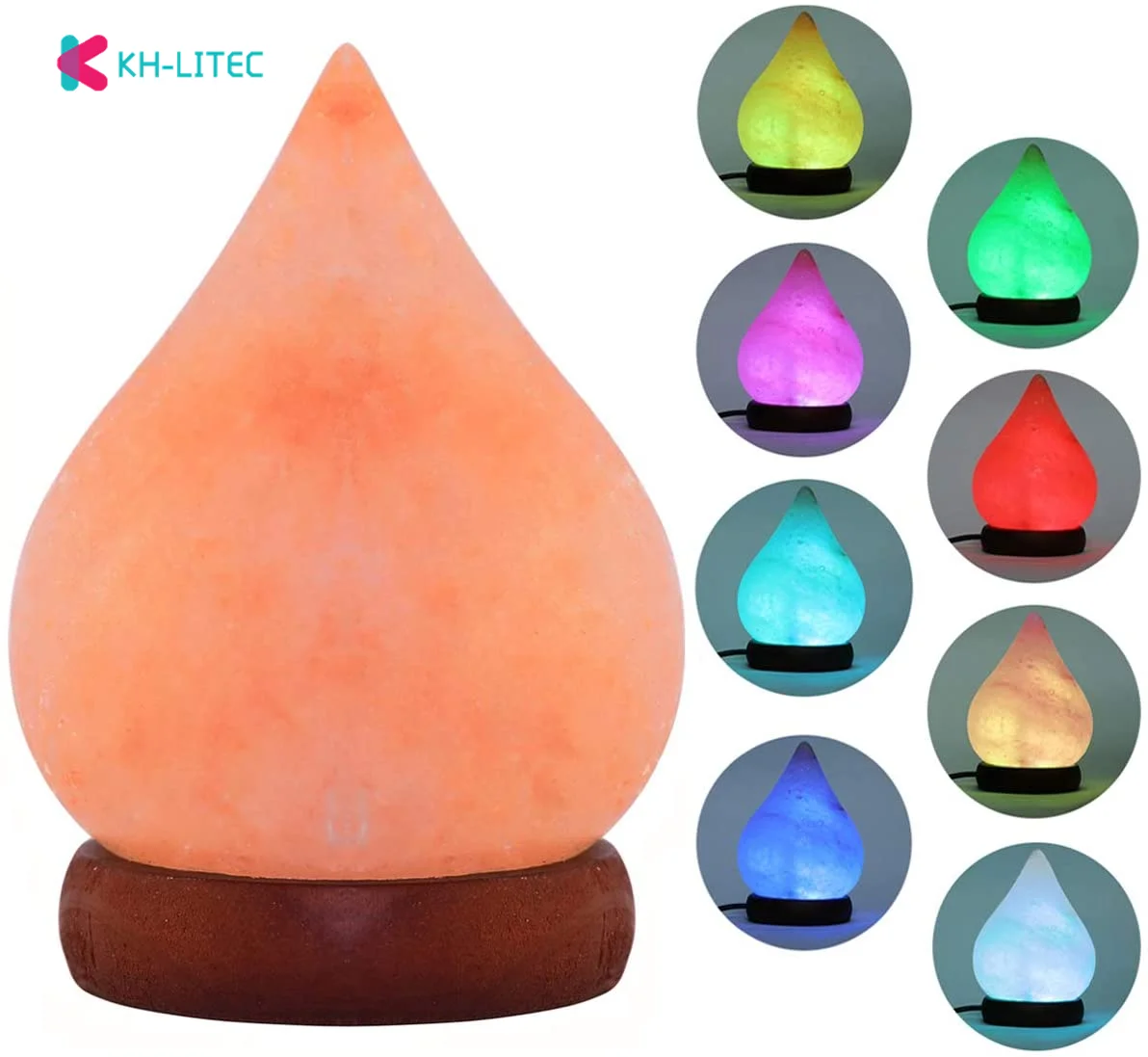 Night Light Wooden Base Himalayan Rainbow Color Natural Crystal Rock Lamp Light