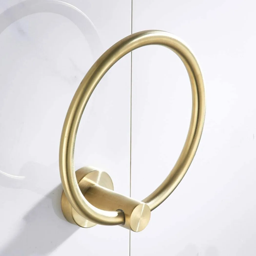 

1PC Brushed Golden Bathroom Hanging Towel Ring Holder Industrial Wall Mounted Towel Stainless Steel StorageTowel Hardware Tools
