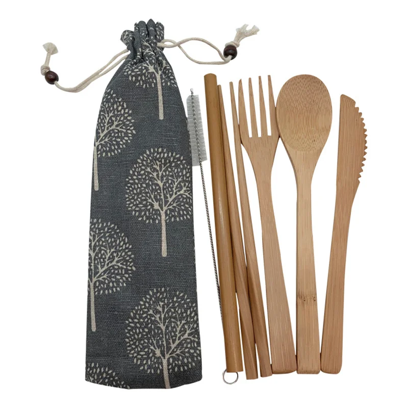 

Bamboo Cutlery Set Travel Utensils Biodegradable Wooden Waste Tableware Dinnerware Outdoor Portable Flatware Zero