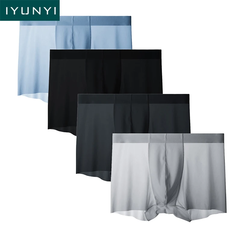 IYUNYI 4 шт./лот шелковое бесшовное белье для мужчин шорты боксеры летние крутые
