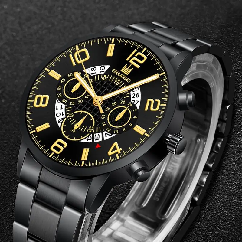 2019 модные черные часы с ремешком из нержавеющей стали аналоговые кварцевые