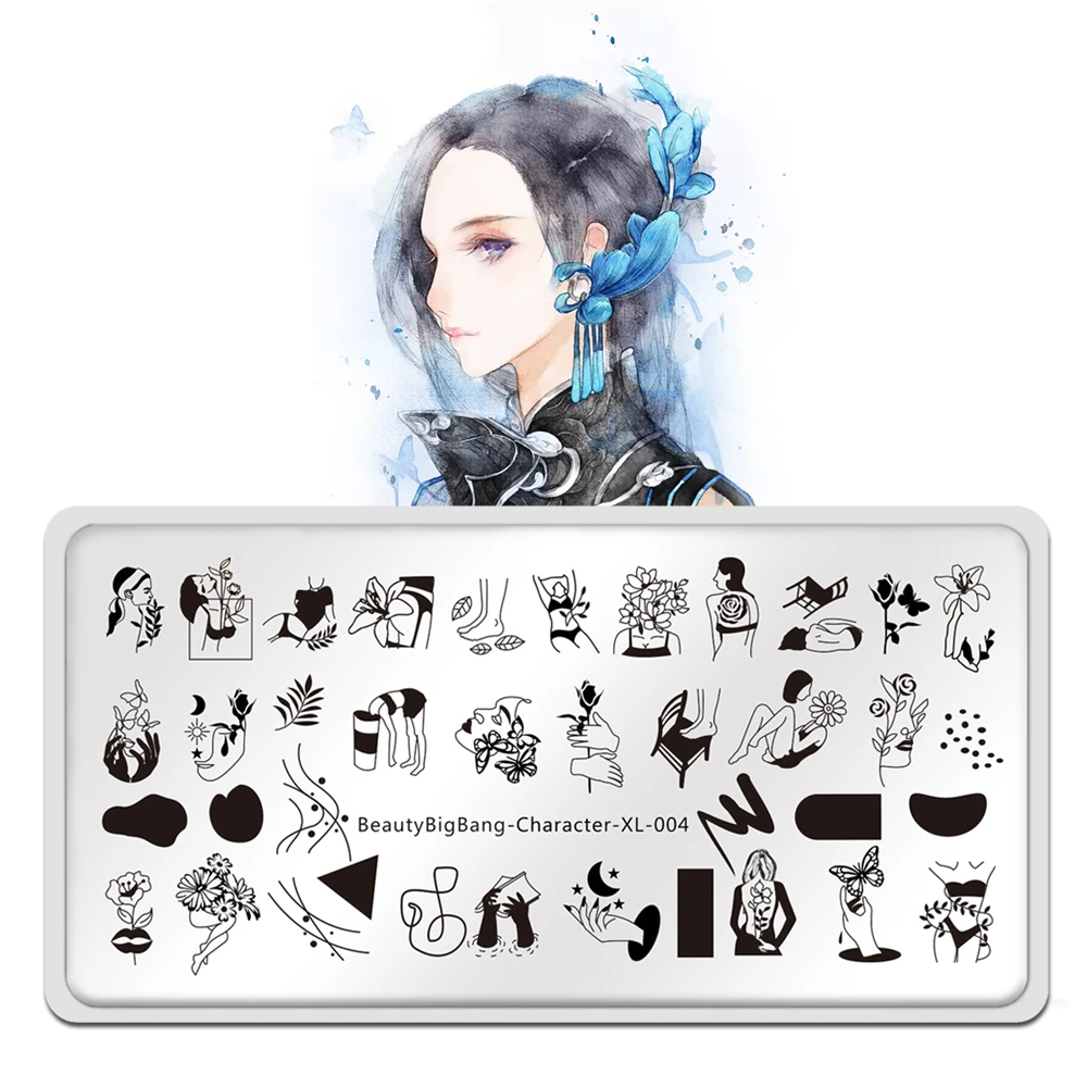 

Beautybigbang Nail Art Stamping Plates Beauty Girl Image 6*12cm Stainless Steel Stamp Template Character XL-004