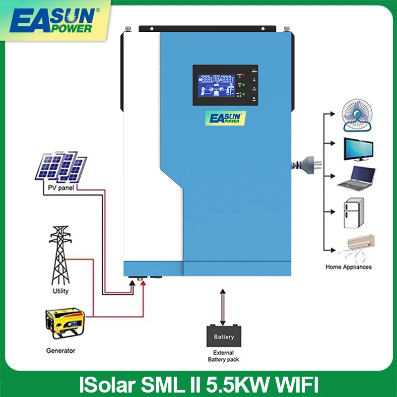 5.5KVA 220VDC солнечный инвертор с PWM Wi Fi 48V чистым синусом Гибридный 100A со слежением за