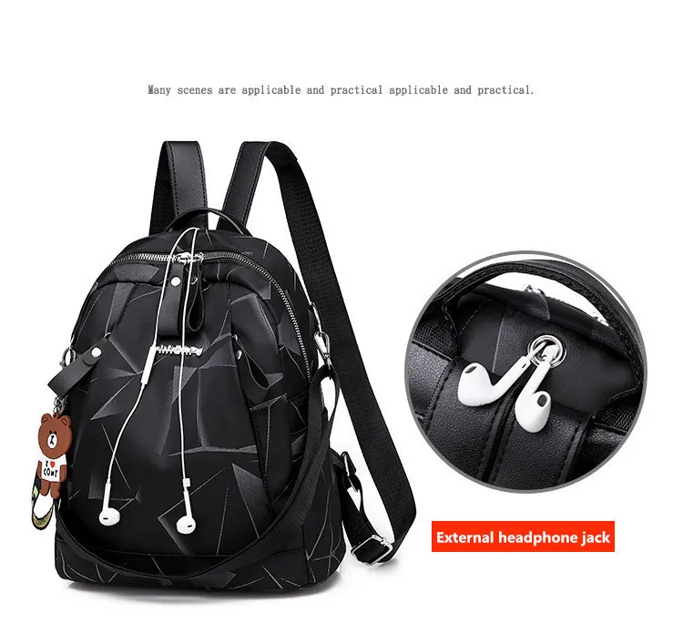 Черный геометрический водонепроницаемый Оксфорд Back Pack маленькие рюкзаки для женщин девочек подростков пакет школьной сумки женщина колледж