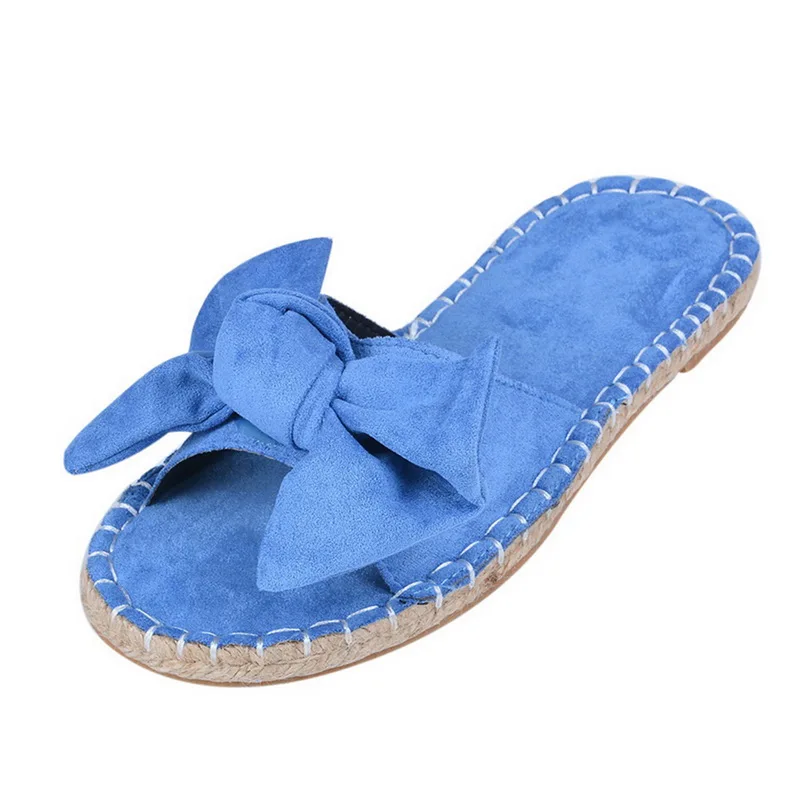 blue (style1) Вьетнамки; Zapatos De Mujer; модные шлепанцы с бантом; женские нескользящие шлепанцы; летняя пляжная обувь без застежки на плоской подошве - Color: blue (style1)