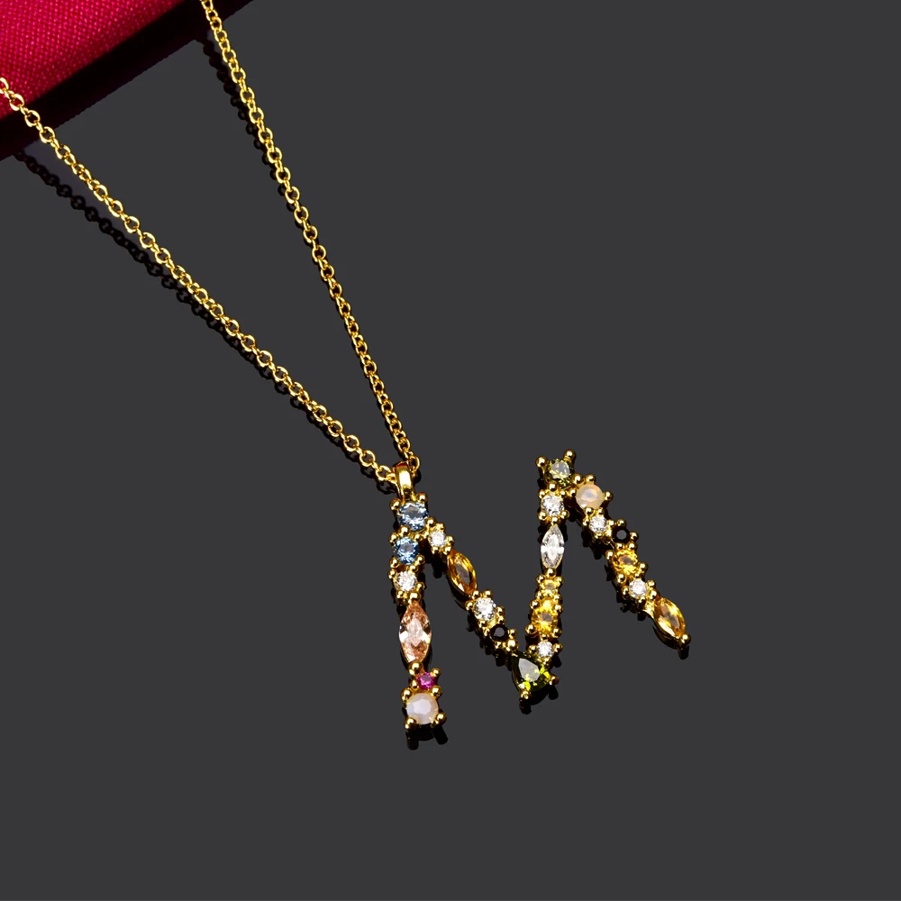 2021 Fashion A-Z Alphabet Letter Pendant Necklace Personalization Stainless Steel Initial Letter Necklace Jewelry Monogram Opals