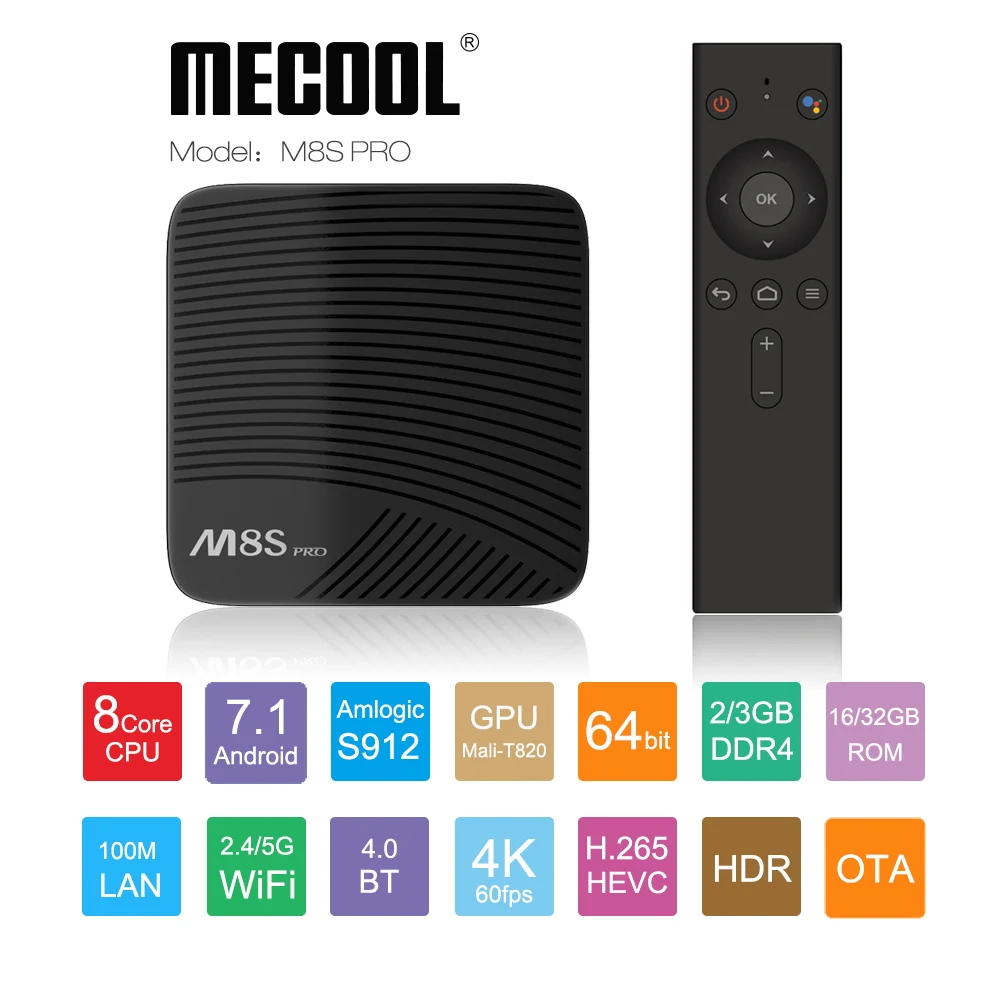 DDR4 Android tv Box Mecool M8S Pro Amlogic S912 Восьмиядерный 2 Гб 16 Гб 2,4G/5G WiFi BT 4,1 Airplay HD медиаплеер VS t95z plus s912