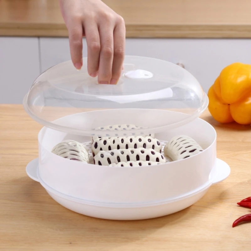 

Round Single/Double Tier Food Steamer Box with Lid For Microwave Oven Kitchen Veggies Fish Cookware Environmental Box P31E