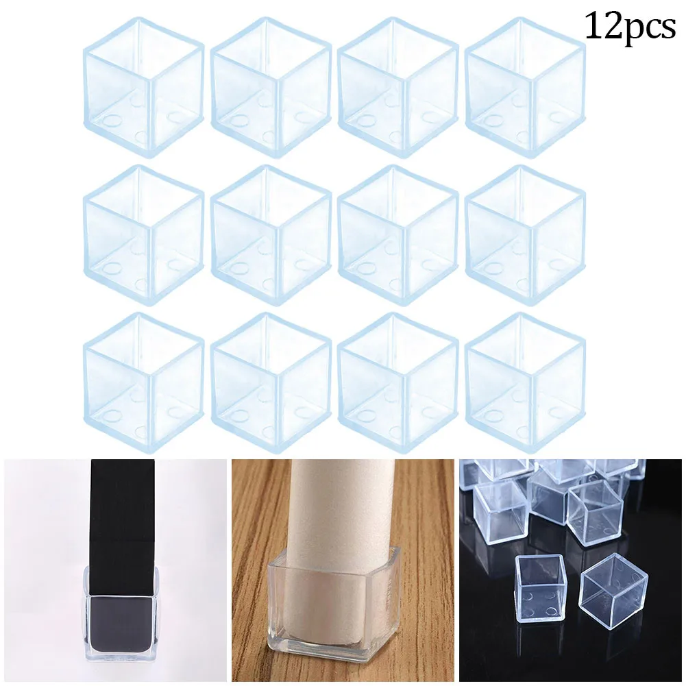 

12 X Rubber Square Rectangle Floor Protector Pads Chair Leg Cap Table Foot Dust Cover Socks Pipe Plugs Furniture Leveling Feet