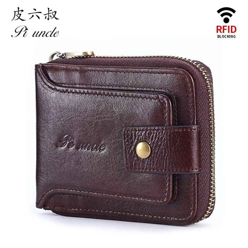 Тонкий кошелек из натуральной кожи для мужчин маленький бумажник на молнии с