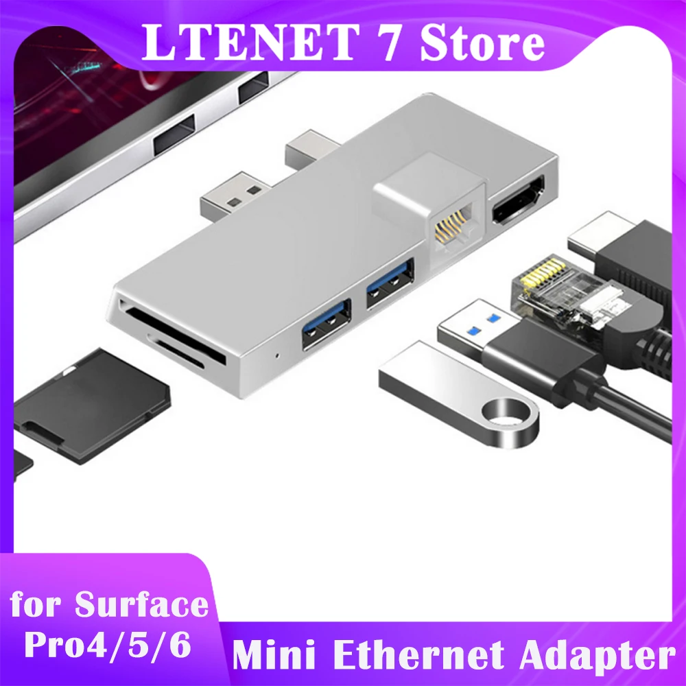 

USB Hub Gigabit Ethernet Adapter Mini Splitter Dual USB+TF/SD Docking Station Multi-function Converter for Surface Pro4/5/6