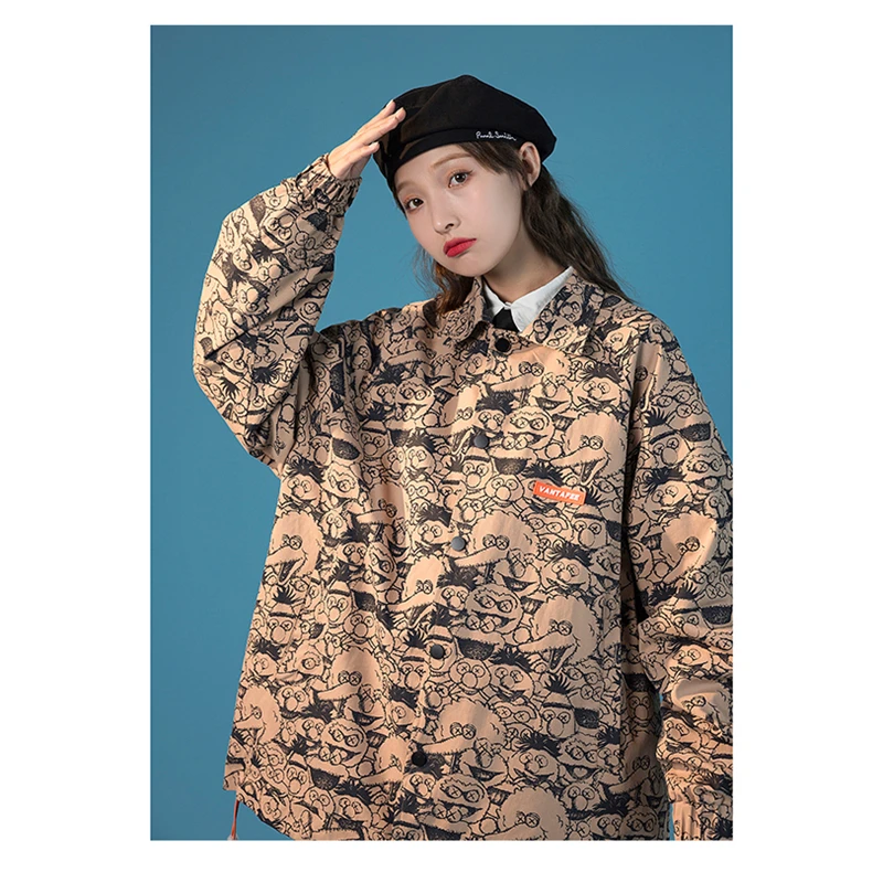 

Women Jacket Spring and Autumn Women's Coat Casual Loose Jacket Women Vintage Cartoon Street Hip Hop Bomber Jacket 2021 Korean