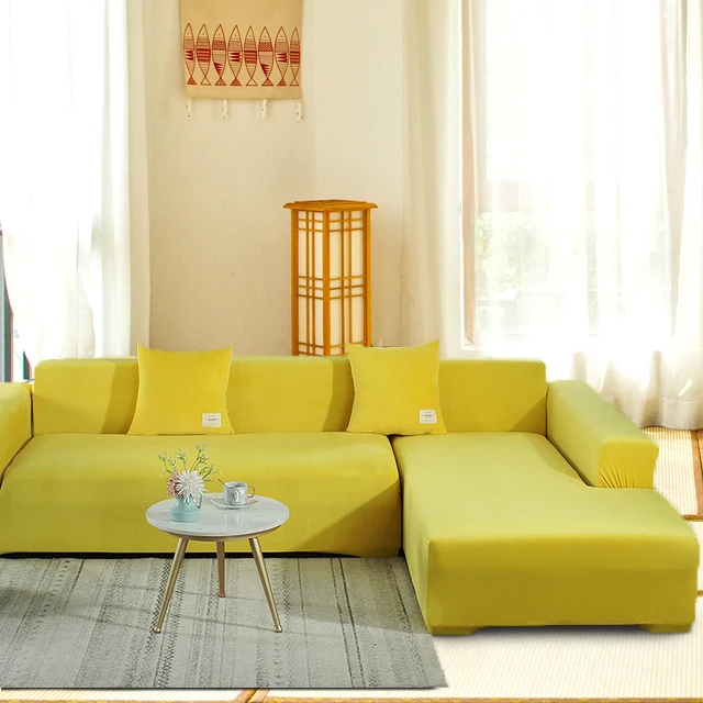 

Solid Color Thick Plush Sofa Cover For Living Room, Elastic Corner Sofa Cover And Velvet Combination Sofa Cover