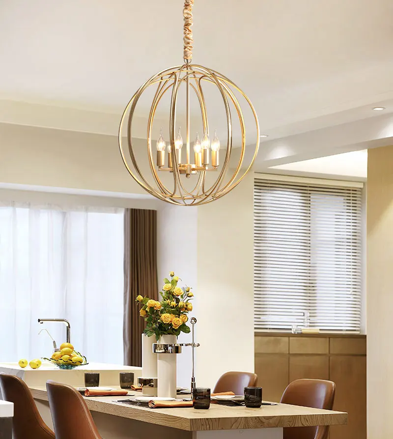 Креативная золотистая металлическая люстра модные круглые подвесные лампы с