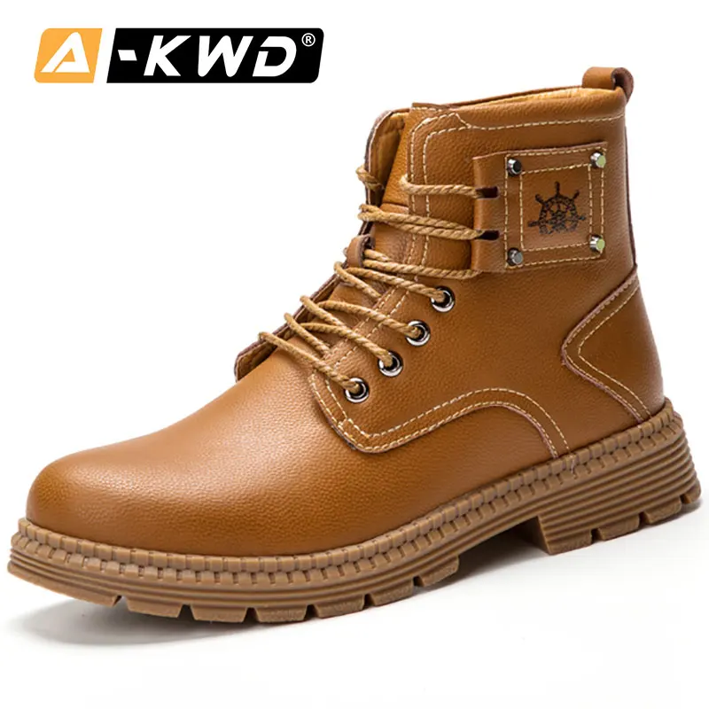 

Black Brown Winter Men Boots With Fur Sicherheitsschuhe Outdoor Autumn Tooling Shoes 2019 High Top Leather Boots Casual Sneakers