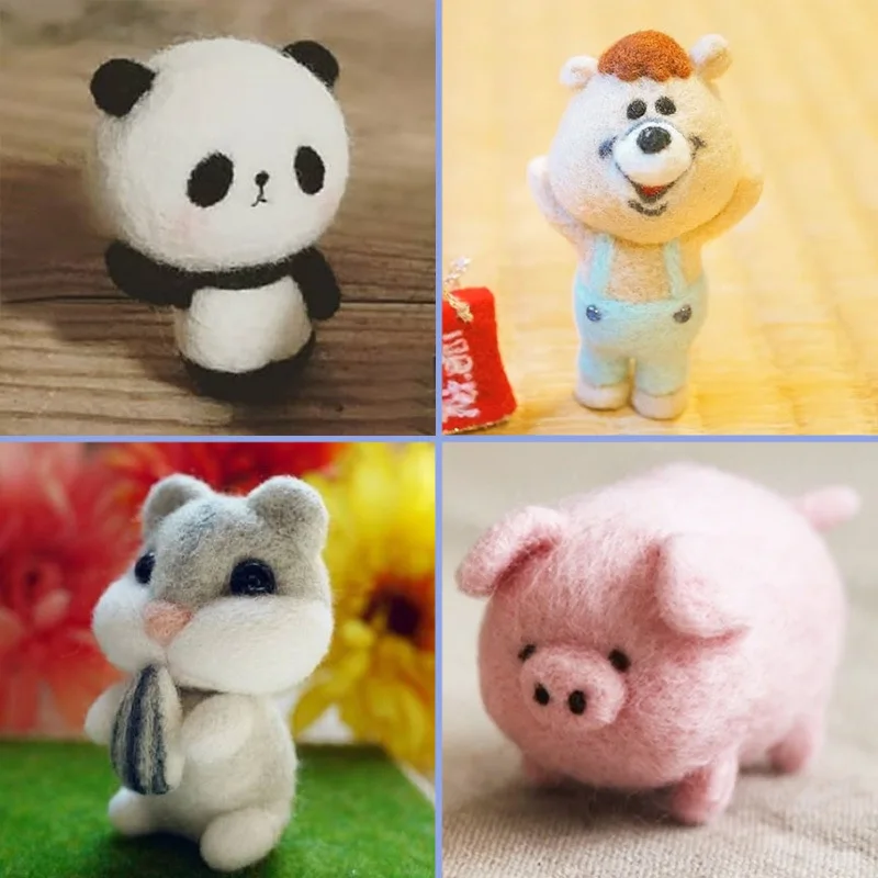 Милые животные Свинья Панда из шерстяного войлока иглы Вязание DIY шерстяной