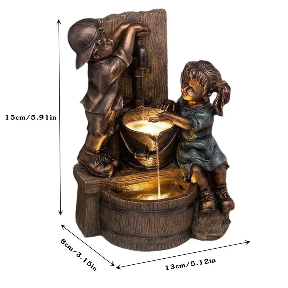 

Girl And Boy Statue Resin Waterfall Water Flow Ornament Garden Courtyard Art Decor Indoor Outdoor Garden Desktop Vintage Statue
