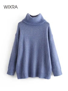 Пуловер женский трикотажный с высоким воротником и длинным рукавом, свитер в Корейском стиле