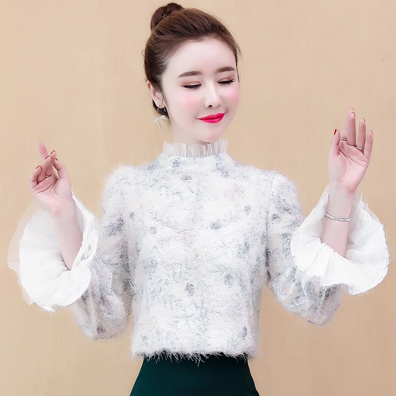 Половина Рубашка с рукавами весна 2019 осень прохладный блузки v-образным вырезом