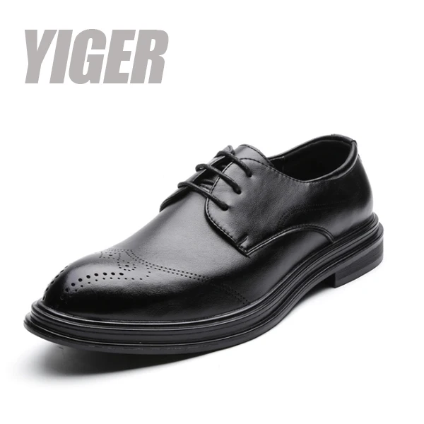 Black Dress shoes YIGER Для мужчин нарядные туфли мужские businness туфли женские туфли из мягкой кожи Большие размеры увеличивающий высоту обувь мужская обувь для торжественных мероприятий, черные свадебные туфли 0365 - Цвет: Black Dress shoes
