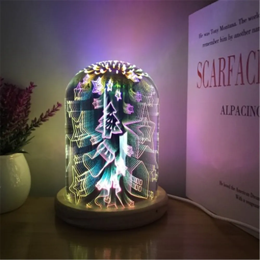 3D светящийся ночник цветной стеклянный абажур из цельного дерева LED-USB прикроватная атмосфера для дома спальни декоративная бутылка праздничные подарки - Испускаемый цвет: Christmas
