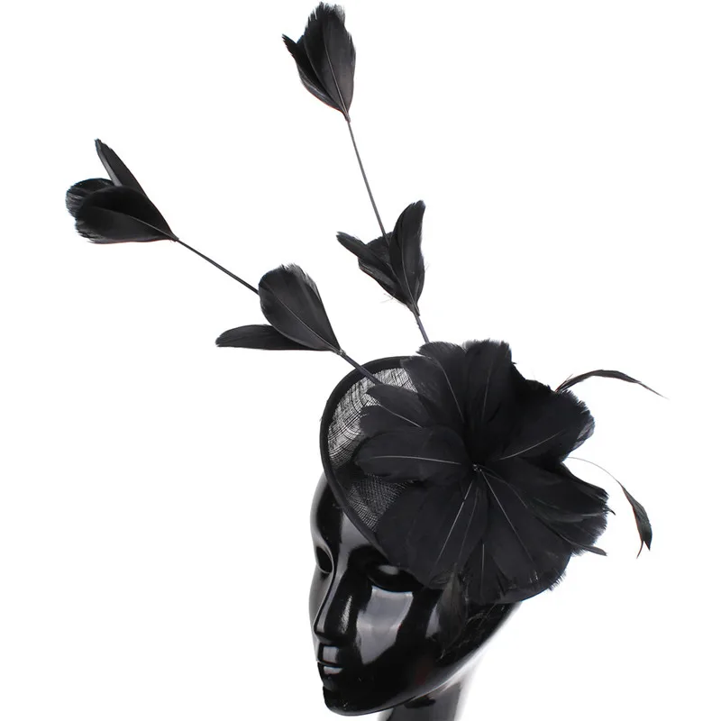 Женская Вуалетка Sinamay шляпы с перьями Millinery для свадебной вечеринки гонки
