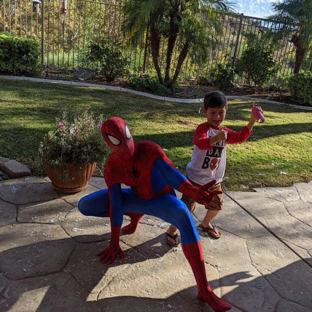 

Custom red three-quarter sleeve Front and back typeface T-shirt Personalized Spidermans shirt, superhero birthday party