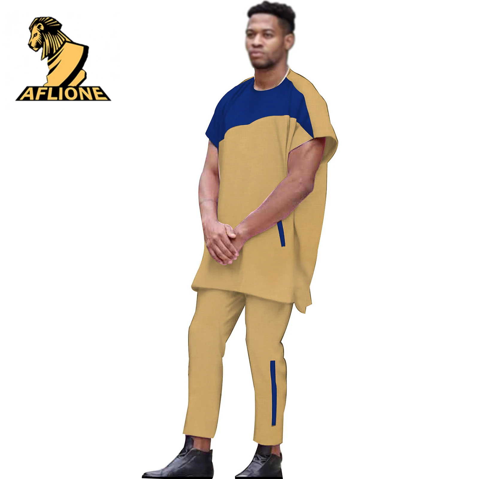 2021 New Spring African Clothes For Men Dashiki Long Sleeve Bicolor Wax Crew Neck Colorful Africa Hombre Rich Bazin 2 Piece Set