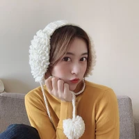 fashion warm earmuffs creative adults sweet japanese style knitted solid color plush ball simple outdoor temperament accessories