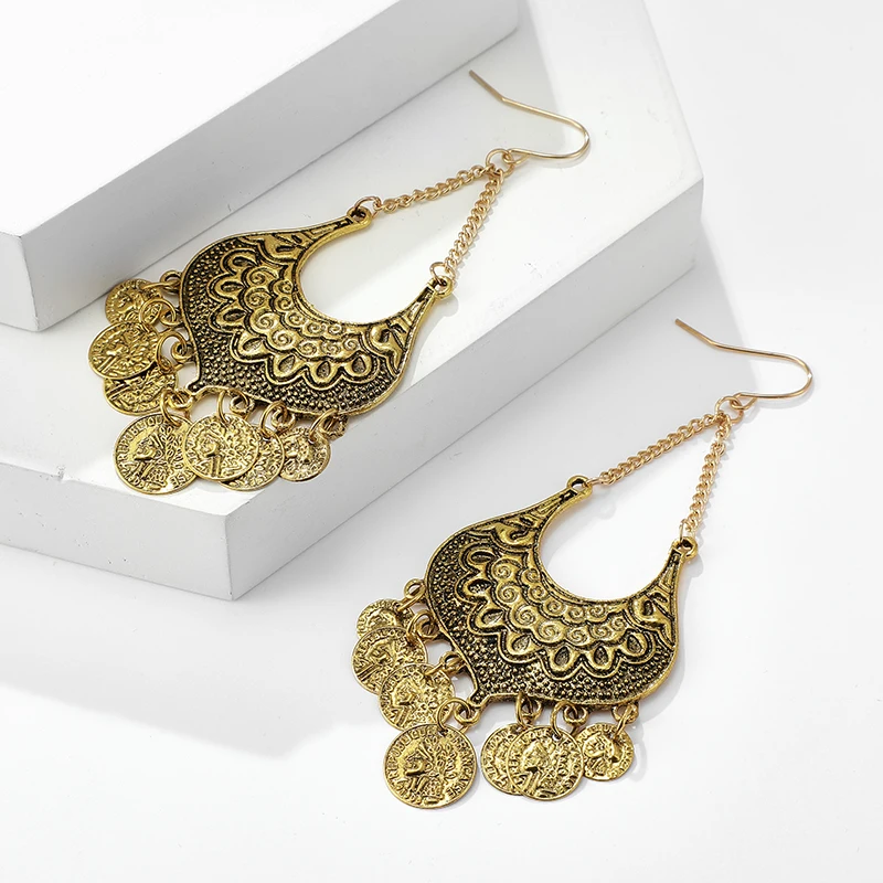 Tocona New Fashion Vintage Style Carving Drop Earrings Hollow Round Pendant For Women Ladies Party Jewelry Accessories C12207 | Украшения и