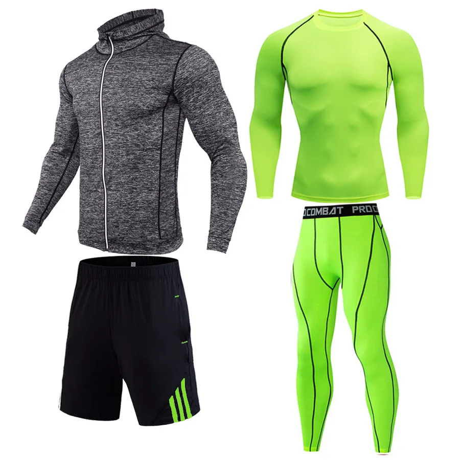 4-piece suit 17 Зимний Открытый костюм для бега полный мужской спортивный костюм Фитнес Компрессионные колготки спортивный костюм толстовка рубашка для бега леггинсы для спортзала спортивная одежда - Цвет: 4-piece suit 17