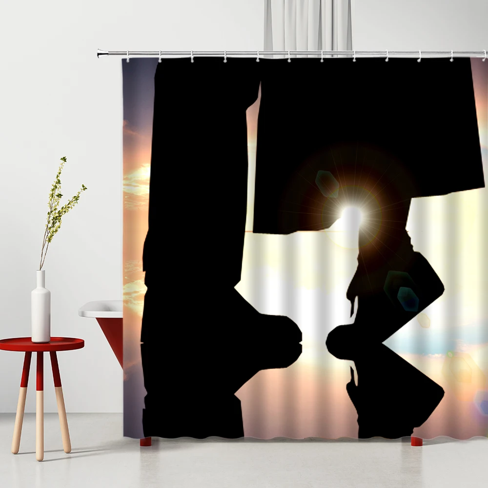 

Romantic Valentine's Day Themed Courtship Boy Lovers Shower Curtain Anti-Mold Waterproof Polyester Fabric Bathtub Decor